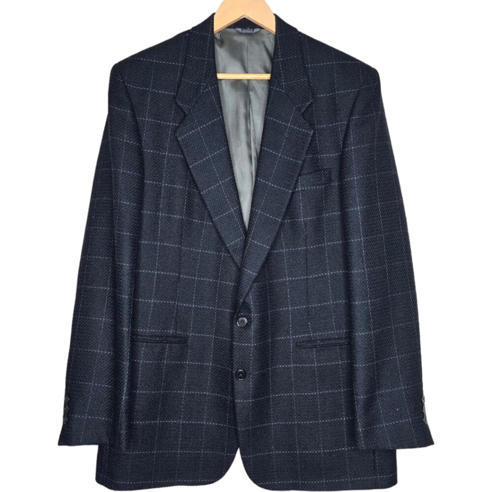 Givenchy Wool Blazer Black Windowpane Plaid Vintage‎ Union Made In USA Size 40